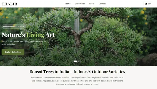 Thalir – Premium Bonsai Studio website built by Iceberg Technologies
